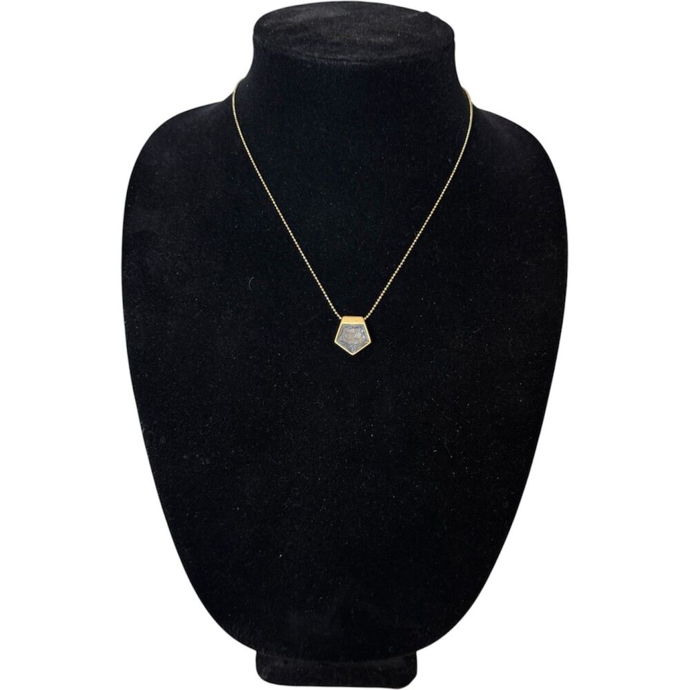 Spartina 449 Gold Tone Pentagon Pendant Facet Blue/Gray Stone Necklace